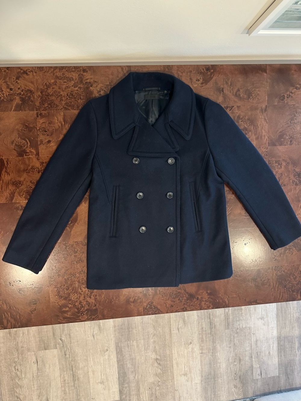 VINTAGE Uniqlo Wool Blend Pea Coat - Navy Blue - Size Large - Archival 2000s